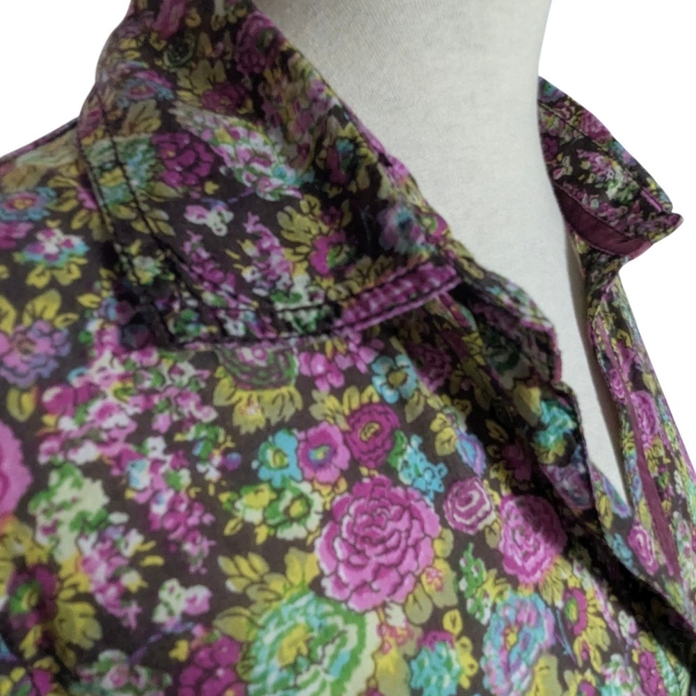 Cino Floral Button Down Shirt Womens Medium Rose Print Boho Cottagecore Blouse - Picture 6 of 13